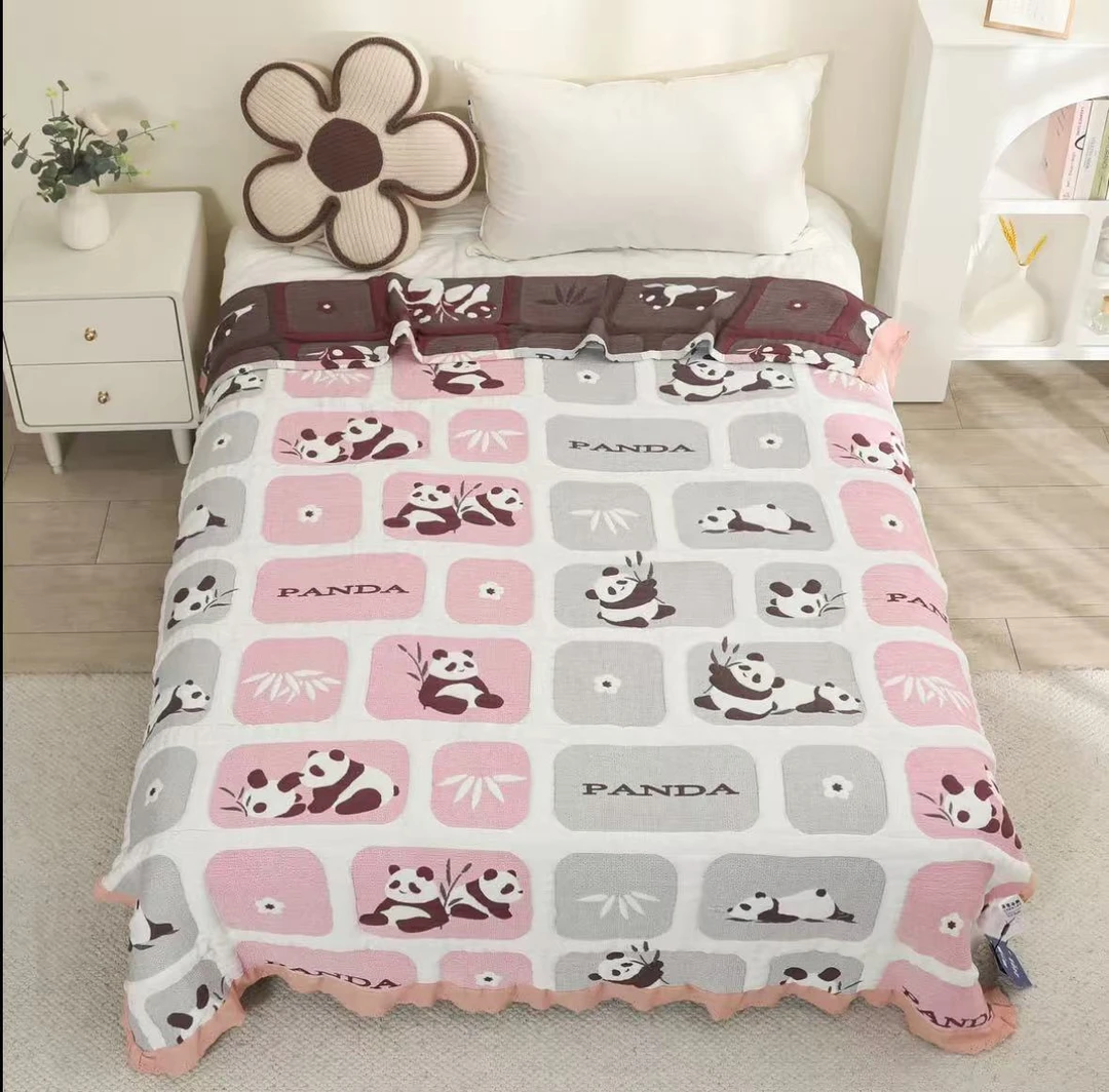 （熊猫）粉150*200云朵泡芙被纯棉十层纱布高档柔软春秋夏凉被