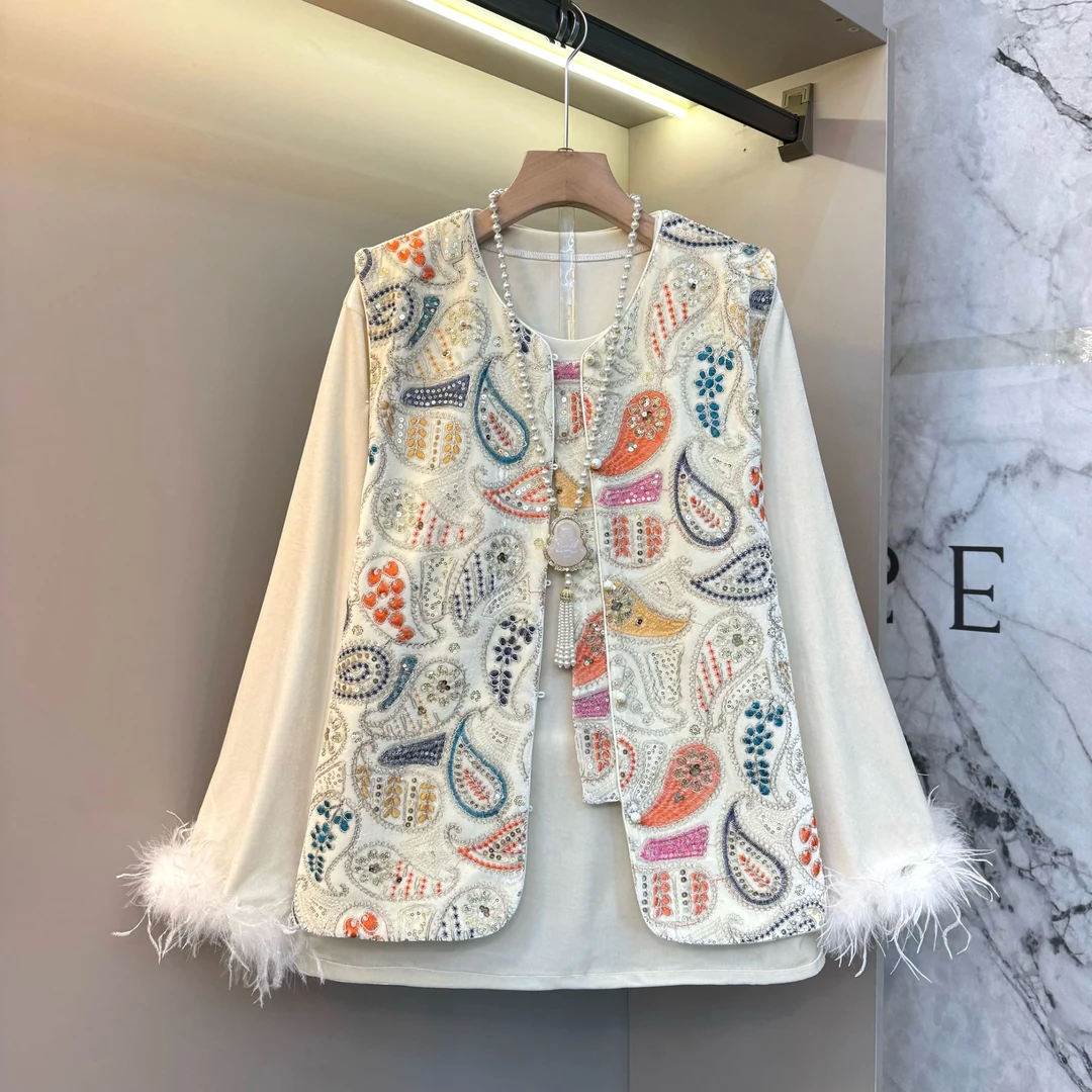 2025新款高级绝美亮片显瘦新中式时尚设计胖mm内搭+薄棉马甲50526