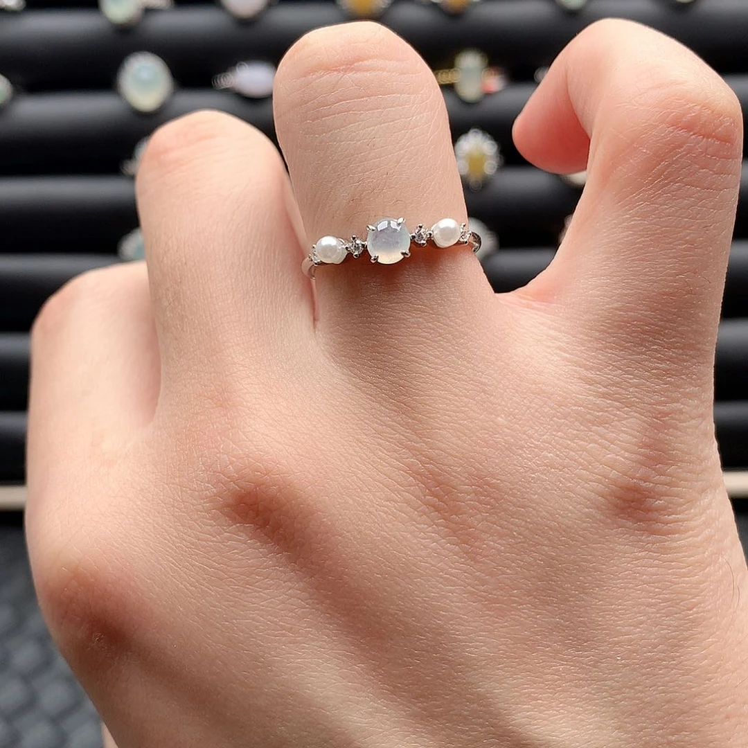 翡翠戒指银S925镶嵌0204