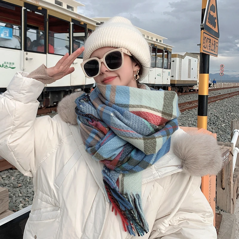 英国Cape Kara 秋冬季围巾女生潮百搭经典格子加厚围脖保暖长披肩