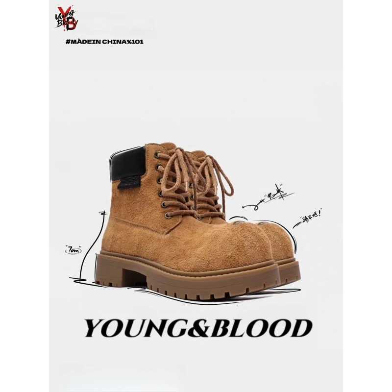 2025秋季新款隐形增高7cm米奇大黄靴小众英伦复古休闲情侣马丁靴