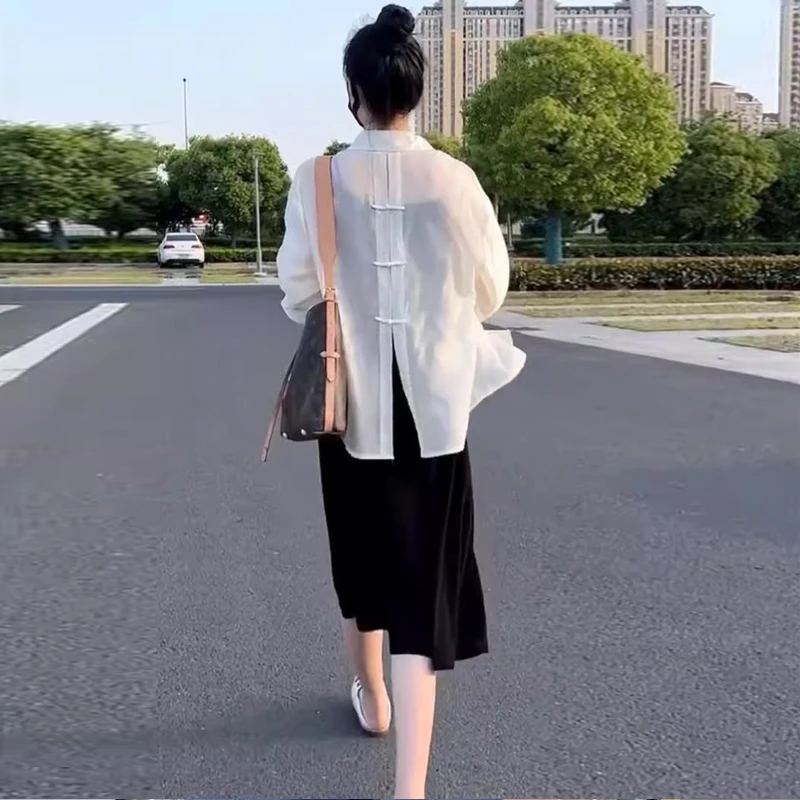 夏日穿搭套装女2025新款小个子薄纱防晒衬衫上衣外搭吊带裙两件套