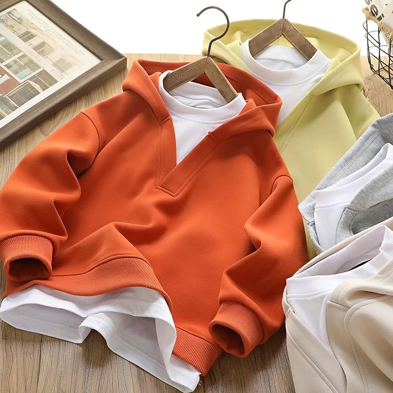 男童连帽卫衣春秋款2025新款儿童春装假两件打底衫洋气韩范中大童