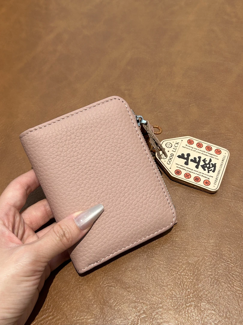 大六阿钱包女卡包女真皮钱包卡包一体包防盗刷头层牛皮拉链钱包女