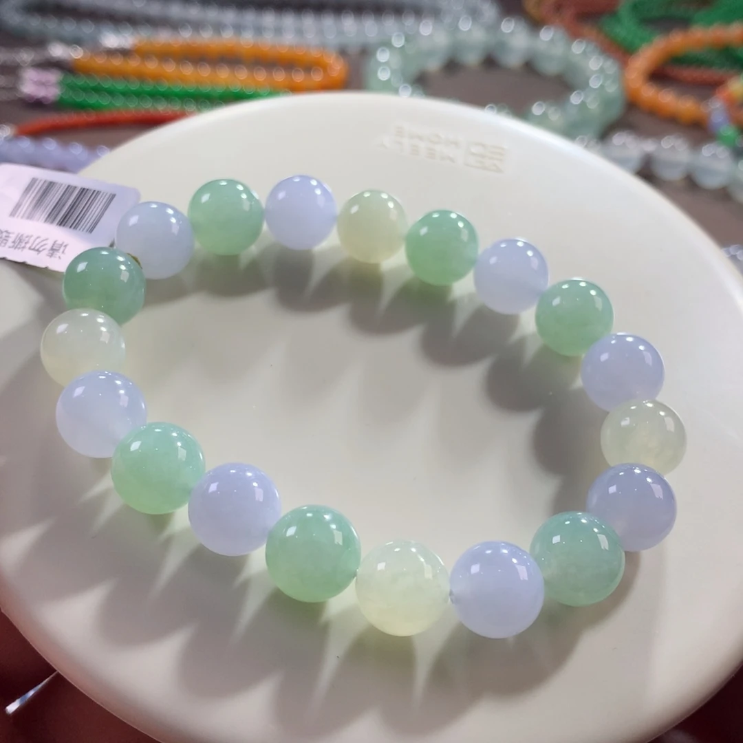 翡翠未镶嵌手链翡翠冰胶底三彩福禄寿卡10+