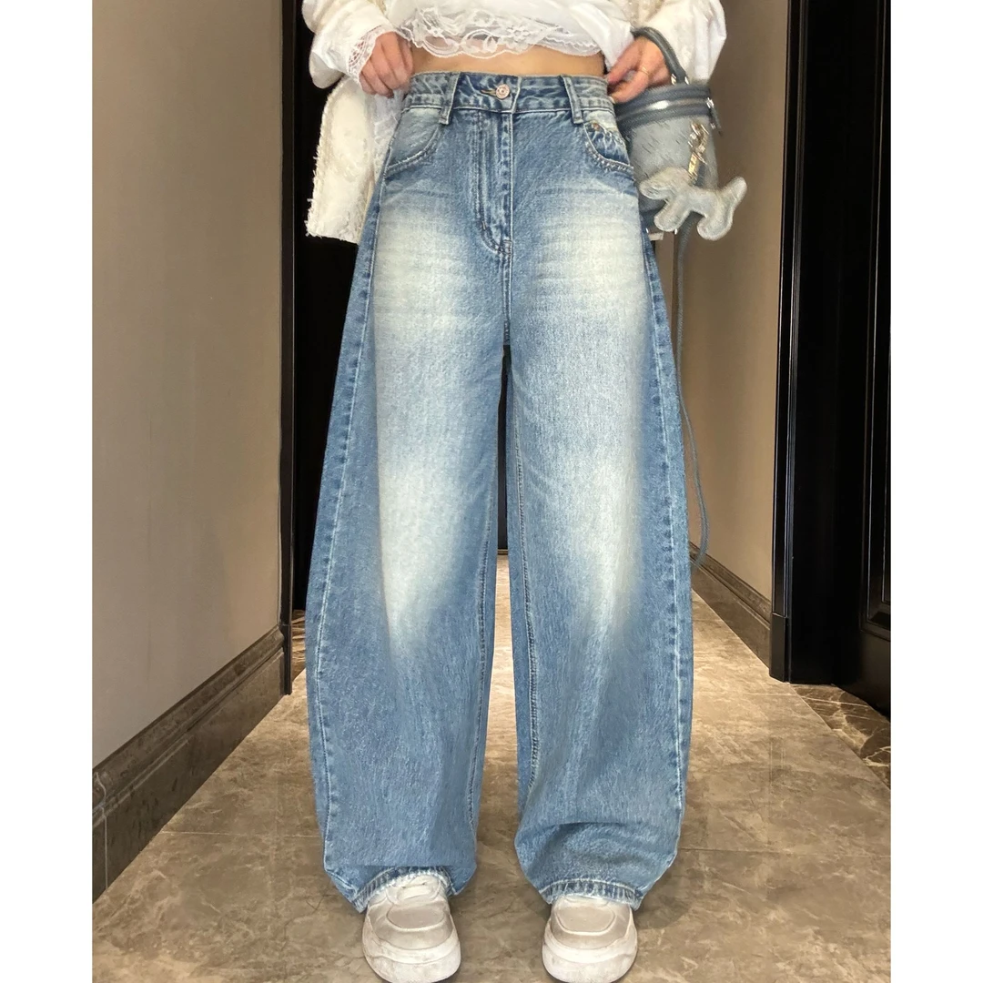 【XXZ】阔腿牛仔裤女宽松春季高个子美式蓝色松弛感低腰裤子78253