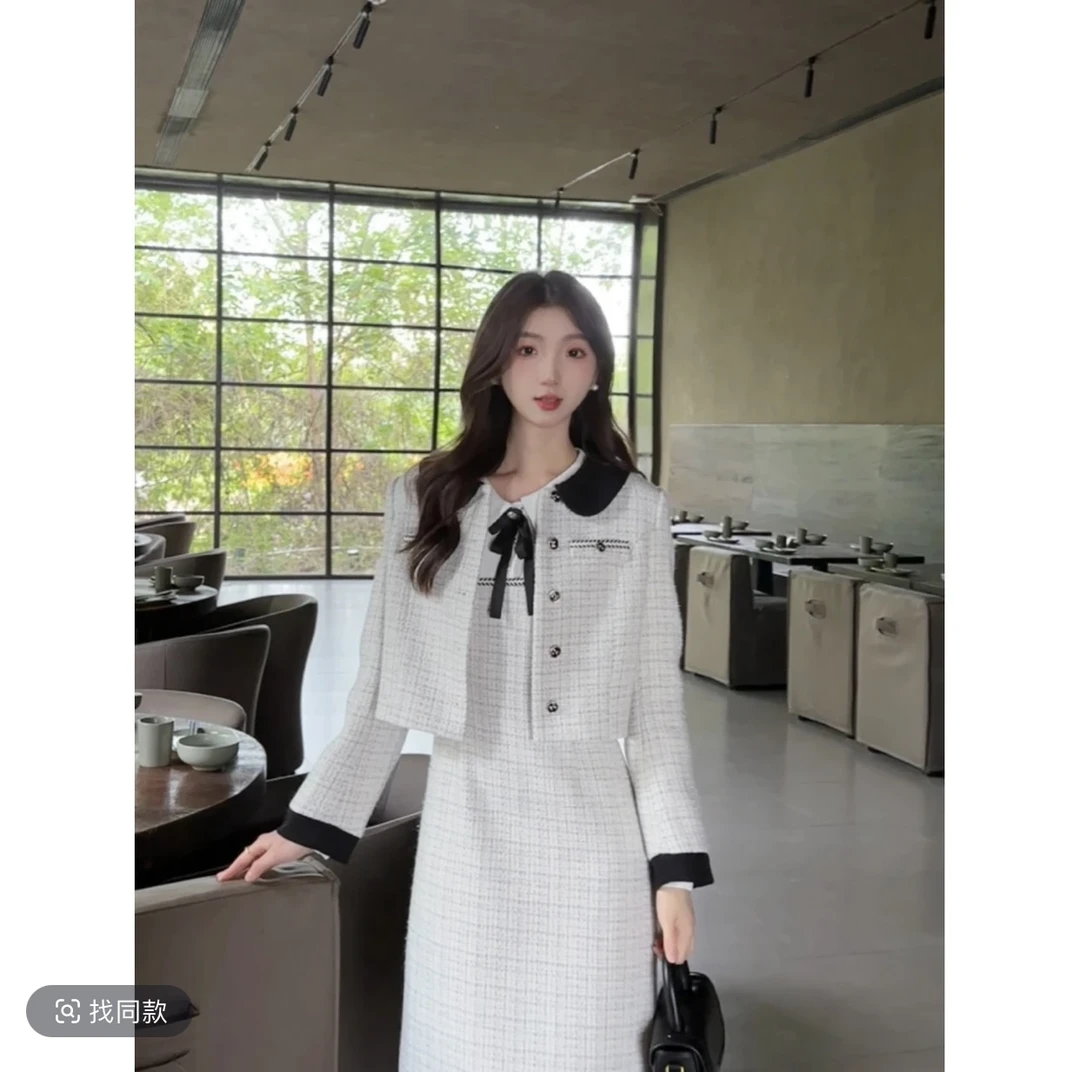 瞌睡兔清仓【远洋千金】显瘦气质小香风秋冬连衣裙外套新中式女装