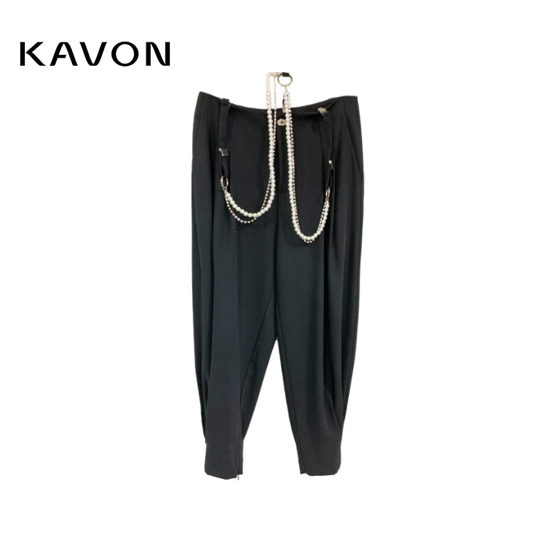 【晨粉专享价】纯色灯笼型时尚休闲链条黑色气质哈伦裤ZC3H804OC