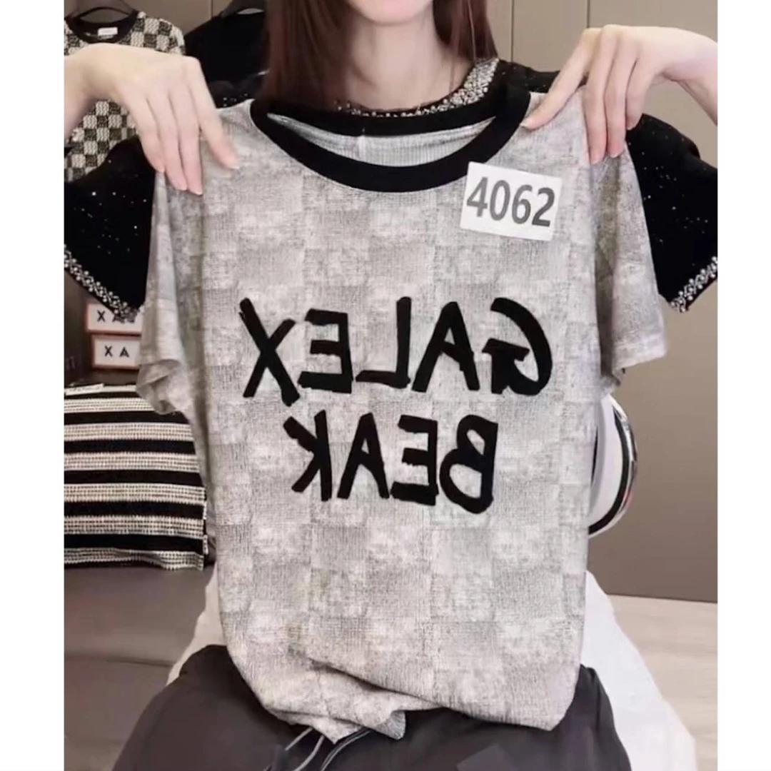 2025夏季新款欧货字母短袖T恤女修身显瘦时尚休闲百搭上衣