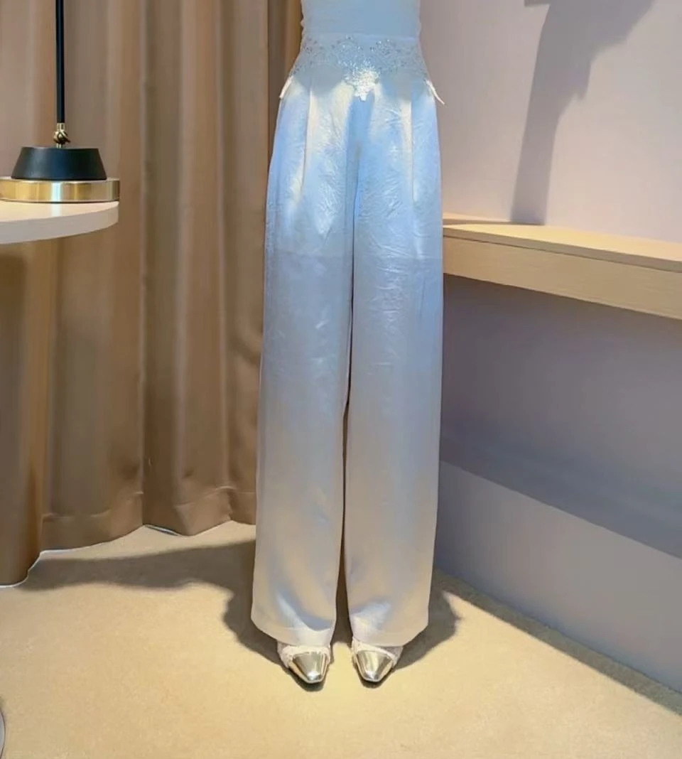 Ling【花纹凉裤】垂感花纹直筒裤镂空显瘦高腰时尚休闲春夏薄款宽松