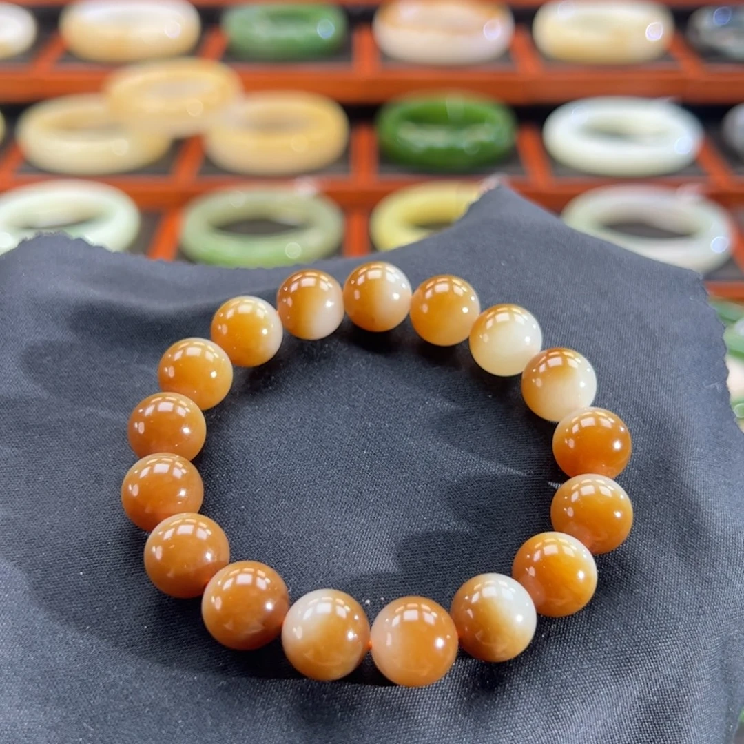 和田玉（糖玉）未镶嵌手串聚宝盆金红糖