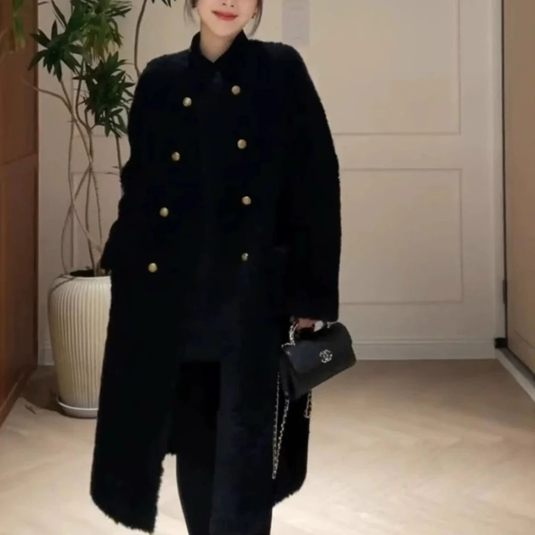 新款羊羔毛外套中长款连帽宽松秋冬慵懒风大衣