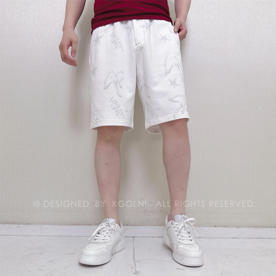 夏季款GF灰色星星带字母时尚男款潮流高级感潮牌男裤休闲裤短裤