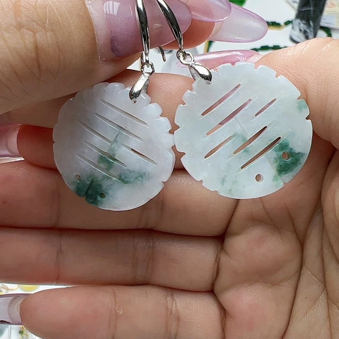 翡翠银S925镶嵌耳饰淇****E天然缅甸A货翡翠