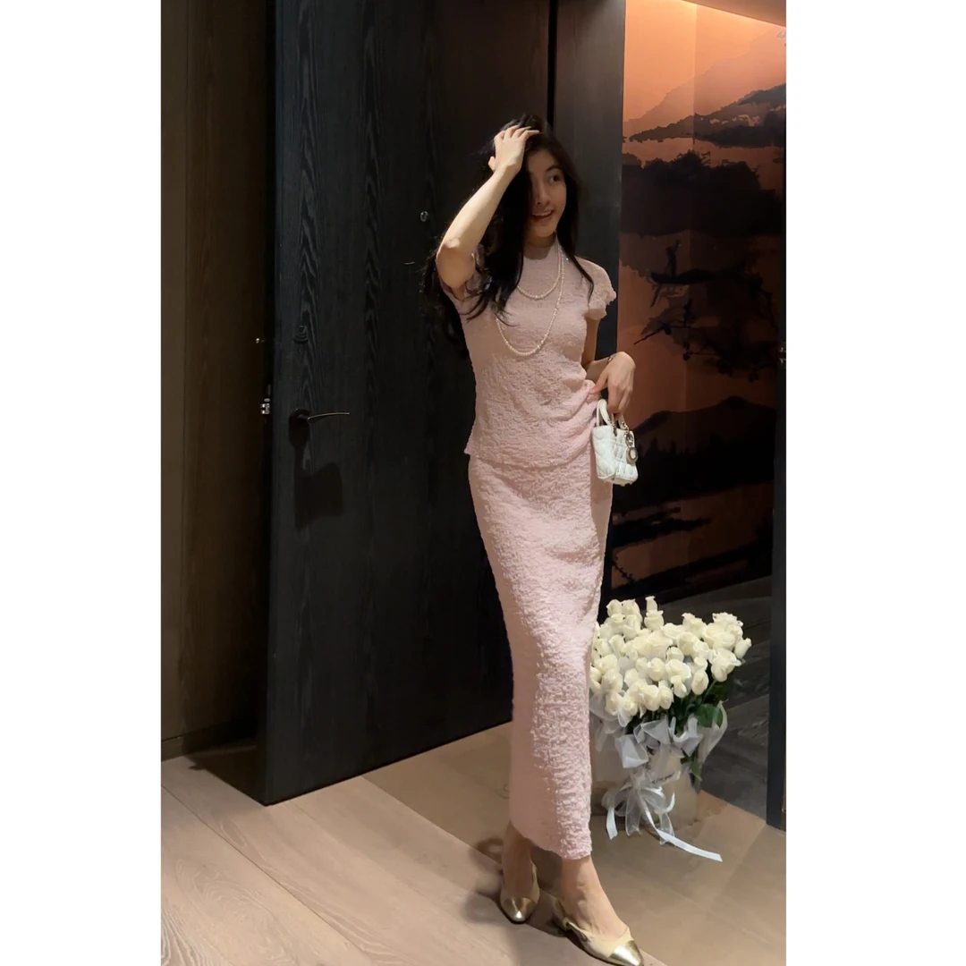 N.COU妮蔻25夏新款高级感立体褶皱显瘦莱赛尔上衣半裙套装DY22751