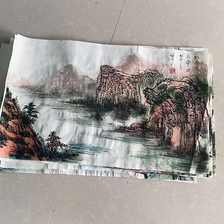 国画董福明老师 四尺三开山水作品