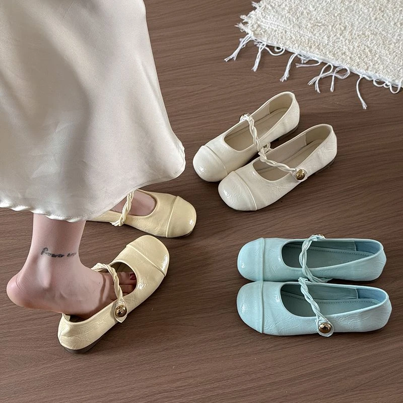 温柔浅口仙女单鞋新款春秋2025法式复古平底玛丽一字豆豆珍鞋