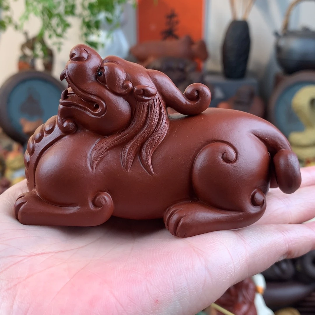 紫砂茶宠如意招财貔貅朱泥大红袍