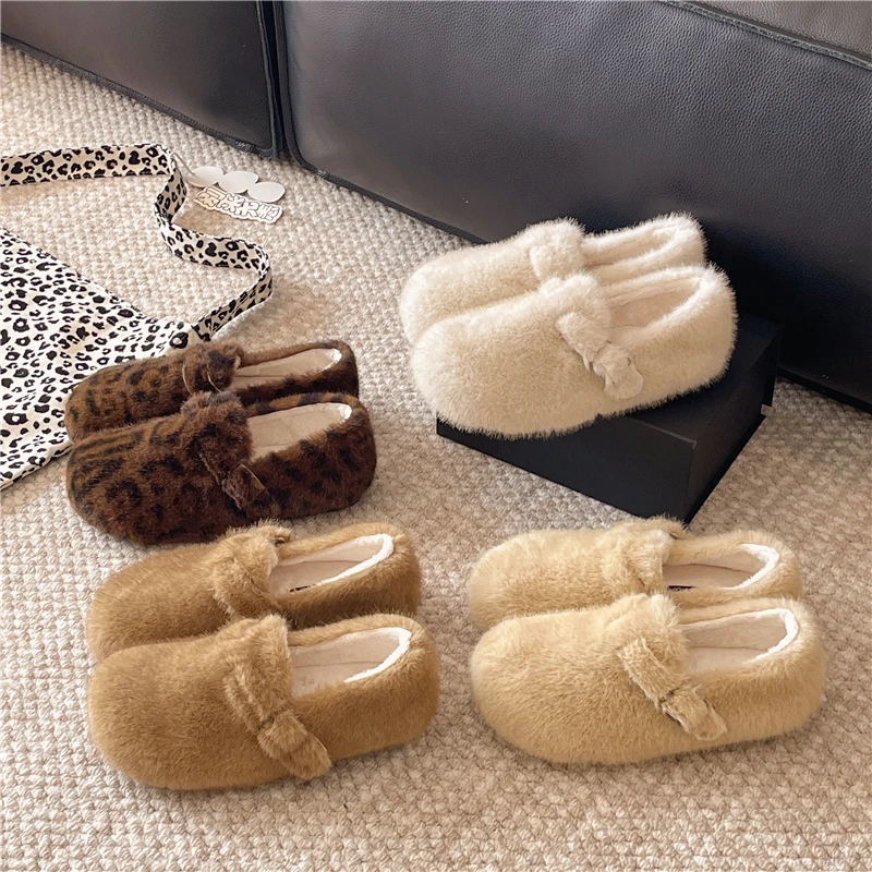 内增高厚底加绒白色毛毛鞋女秋冬外穿韩版深口保暖乐福豆豆棉鞋女