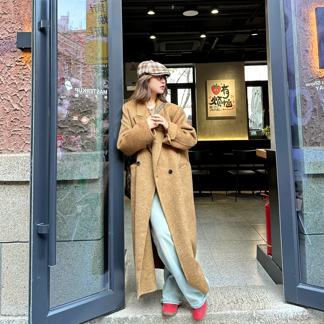 冬上新【老娜娜2】韩系阔版双面羊毛大衣中长款女