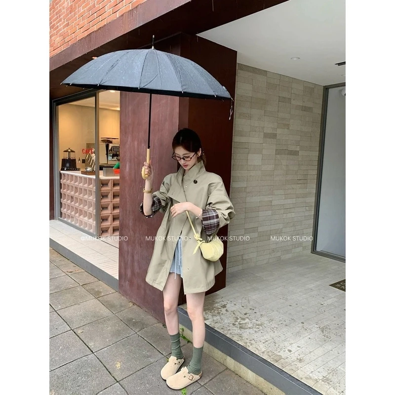 2025春季新款设计感经典撞色风衣外套英伦风显瘦宽松洋气