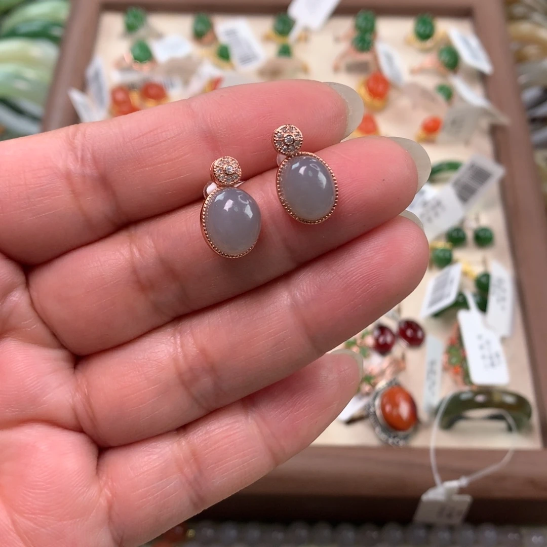 和田玉银S925镶嵌耳饰