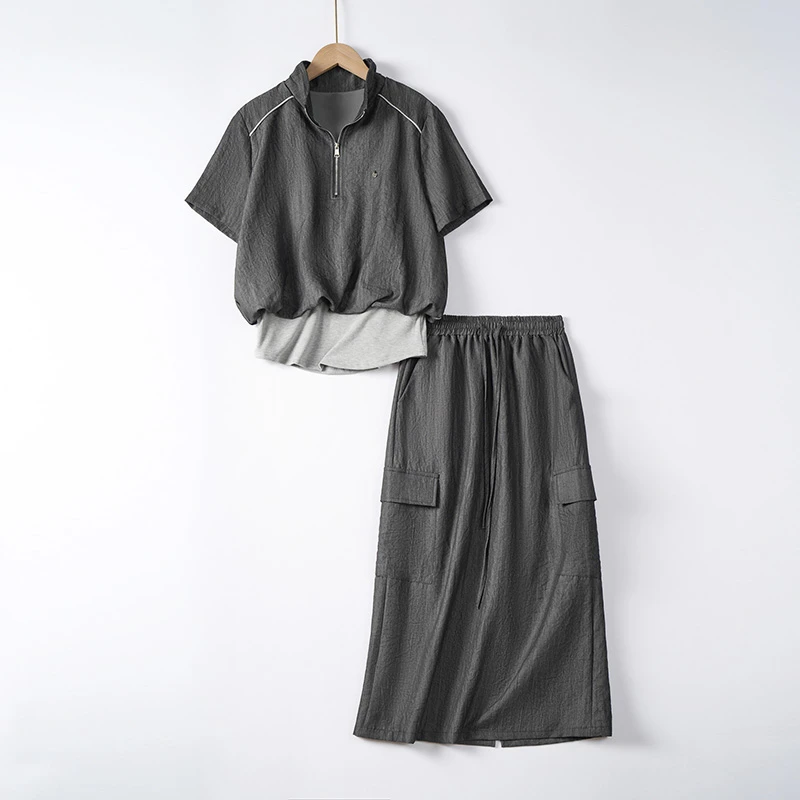 假两件上衣半身裙松弛感宽松显瘦时尚减龄套装女休闲运动两件套