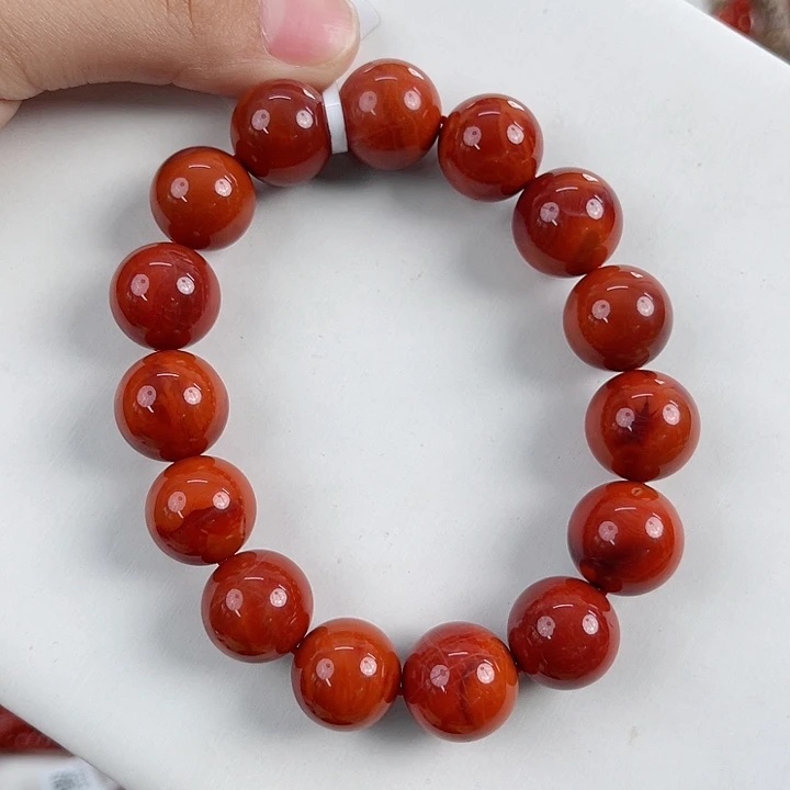 南红玛瑙未镶嵌瓦西高货牛血红双色圆珠单圈14mm