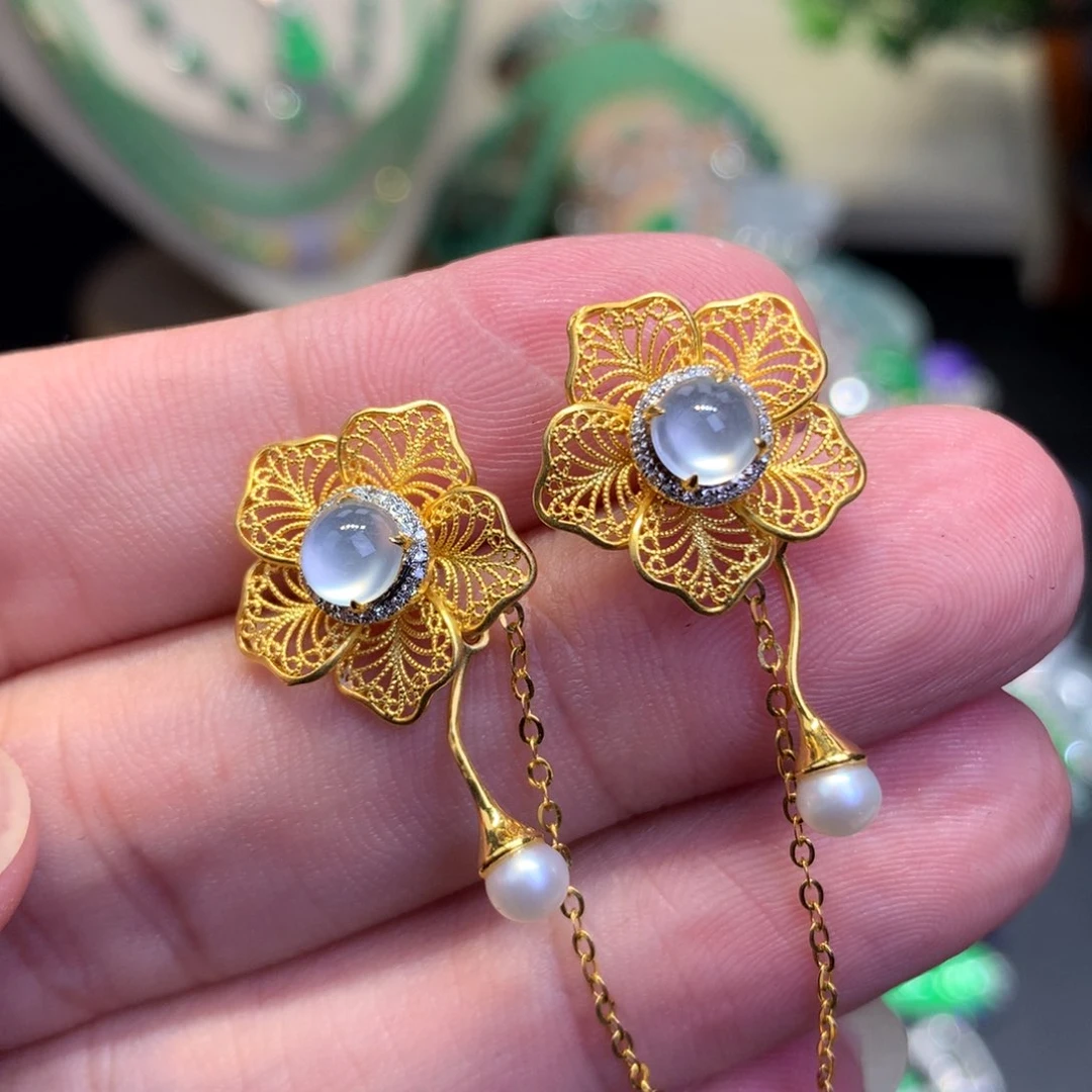 翡翠18K金镶嵌耳饰