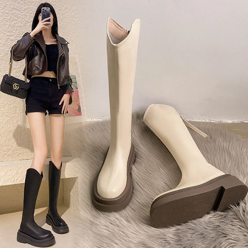 长筒靴女2025新款时尚简约骑士英伦小个子长靴复古女潮流防滑加绒