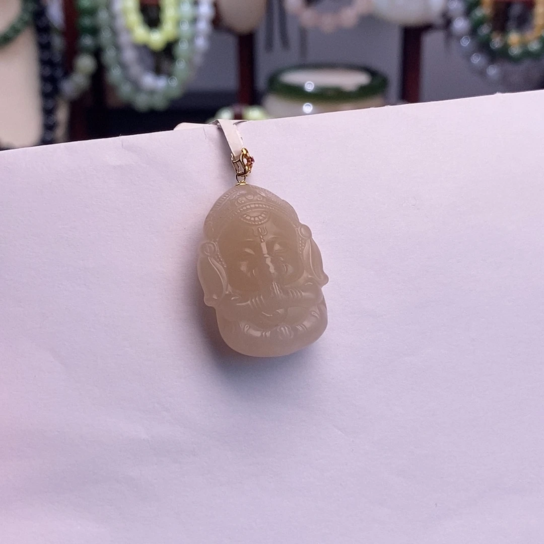 和田玉福利补贴熟藕粉象神宝宝吊坠金镶未镶嵌