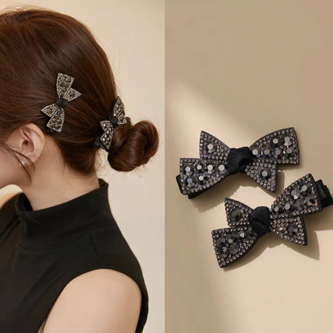 629号一气质百搭满钻蝴蝶结侧边夹鸭嘴夹一对装
