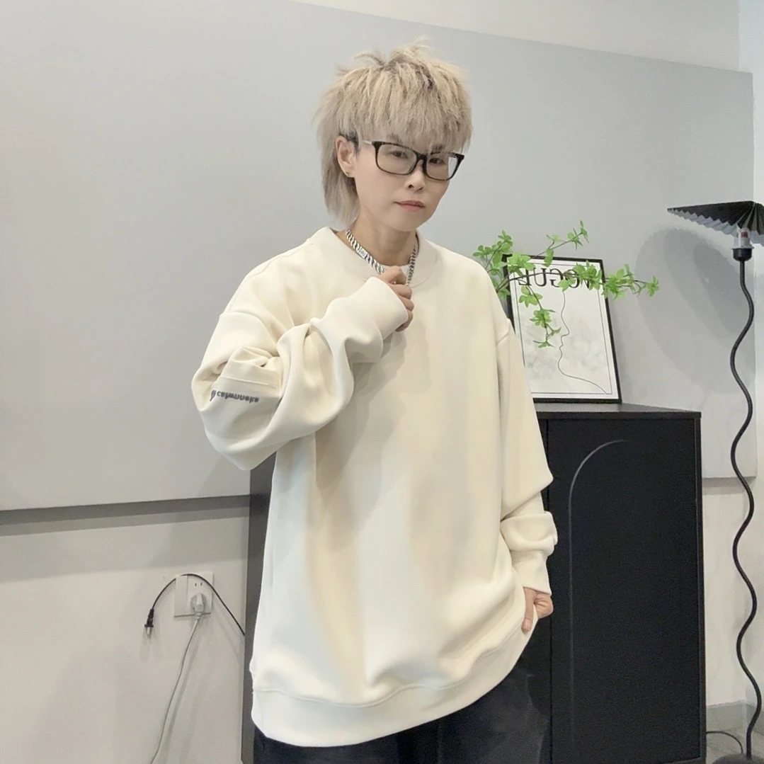 9907男女生潮牌圆领薄绒卫衣T恤时尚休闲宽松潮流套头百搭秋冬