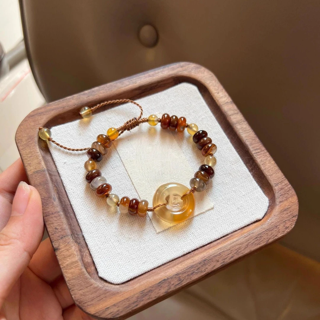 中式琥珀色平安手链设计编织手绳ins复古闺蜜民族风闺蜜手饰