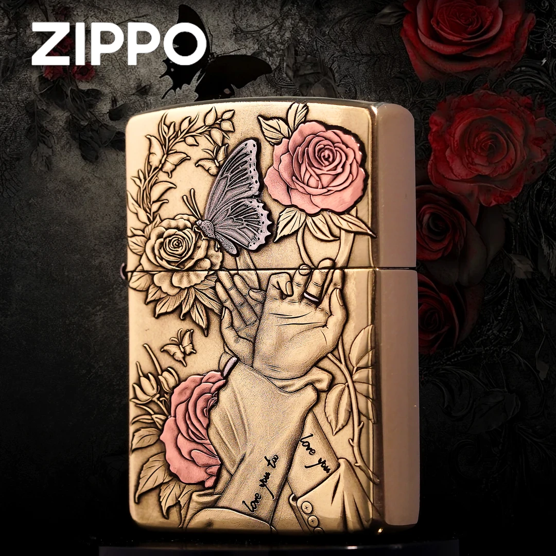 ZIPPO正品打火机/爱如潮水-黄铜盔甲紫铜镶嵌送礼DY9902DK【凯亚1】