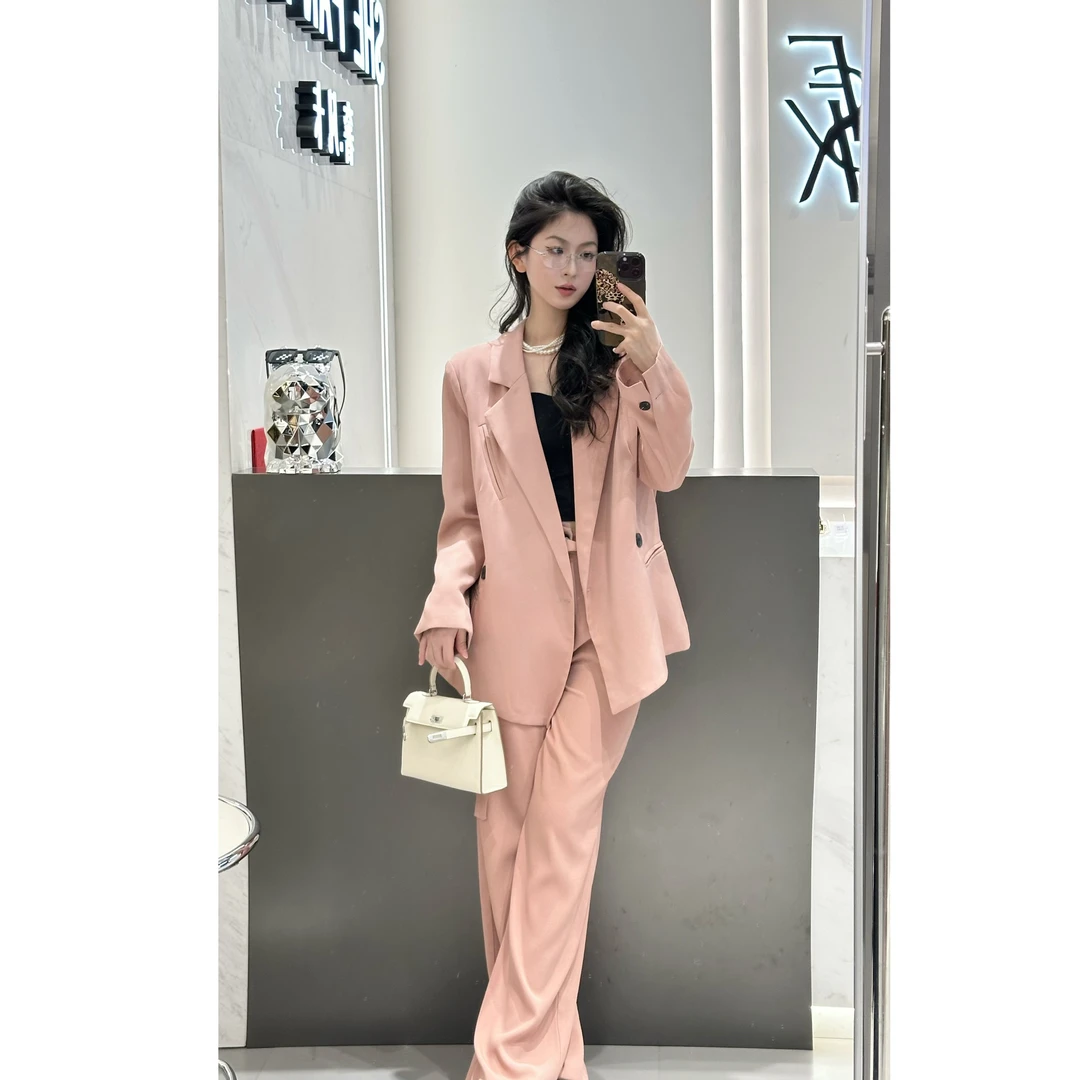 【XZ228】Liixu春装新款宽松高级感气质西装女粉廓形西装三件套