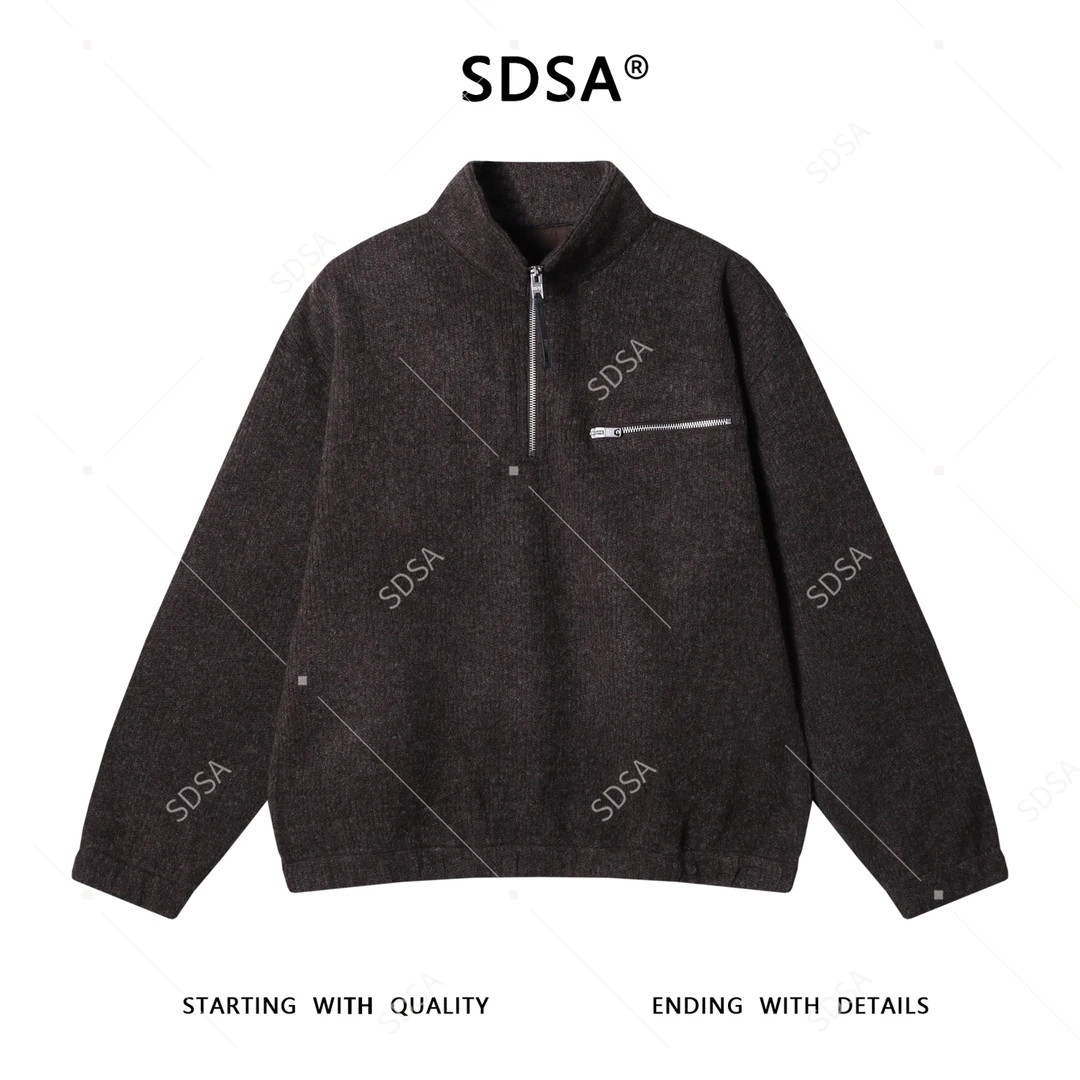SDSA男士秋冬新款轻奢痞帅男装美式针织半拉链立领卫衣百搭时尚