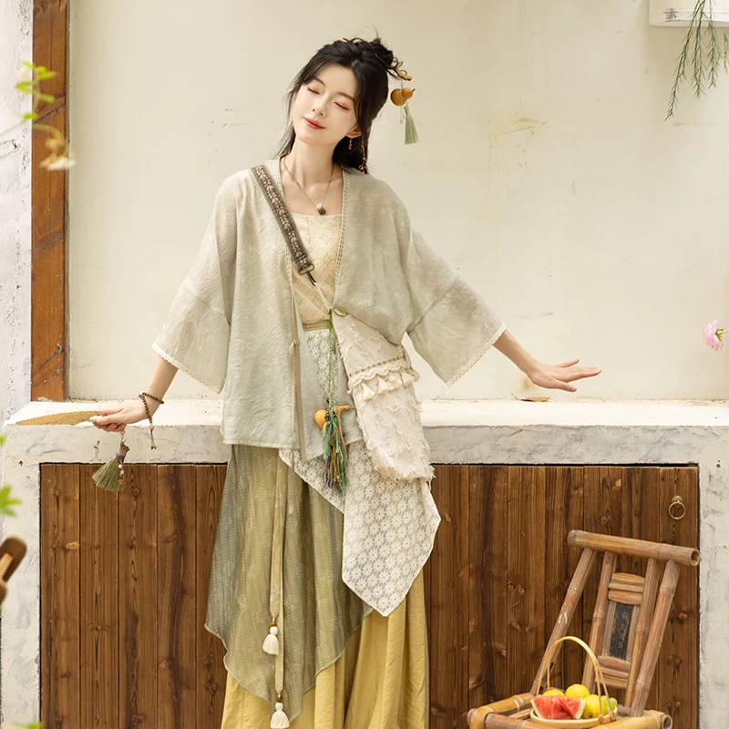 池夏【小暑:野径拾穗】汉元素短衫吊带灯笼裤日常原创改良汉服 夏