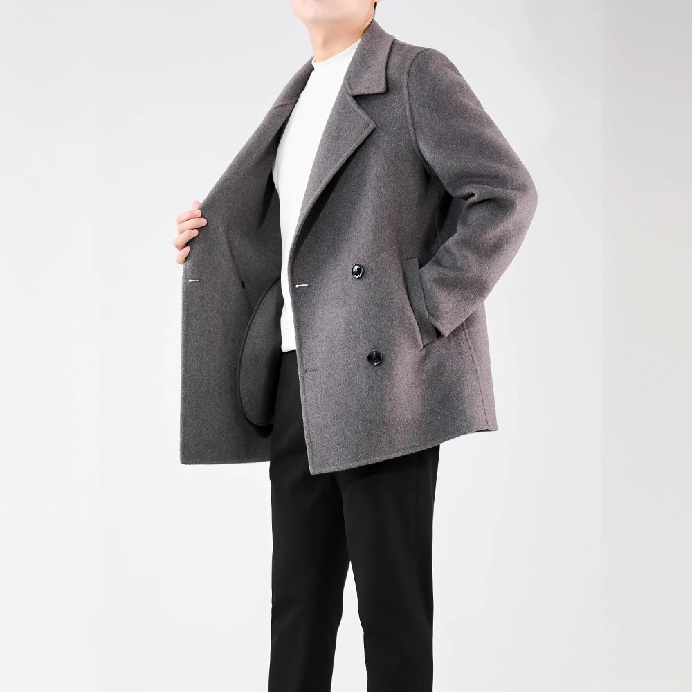 莱蒙璀 高端男士双面呢风衣中长款秋冬季韩版毛呢大衣轻熟风外套