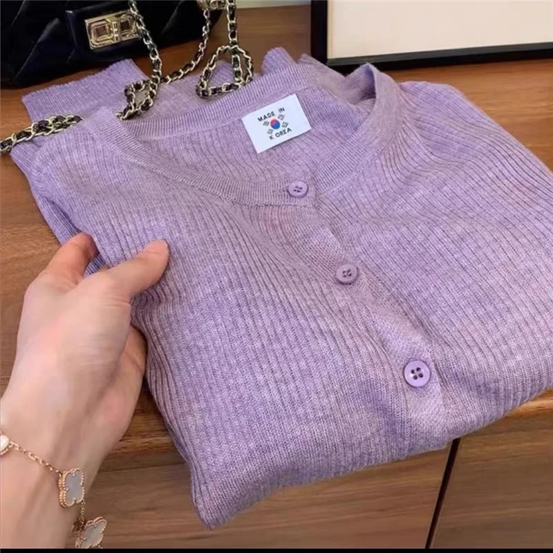 /泡菜/ 早春新款圆领针织开衫百搭休闲上衣