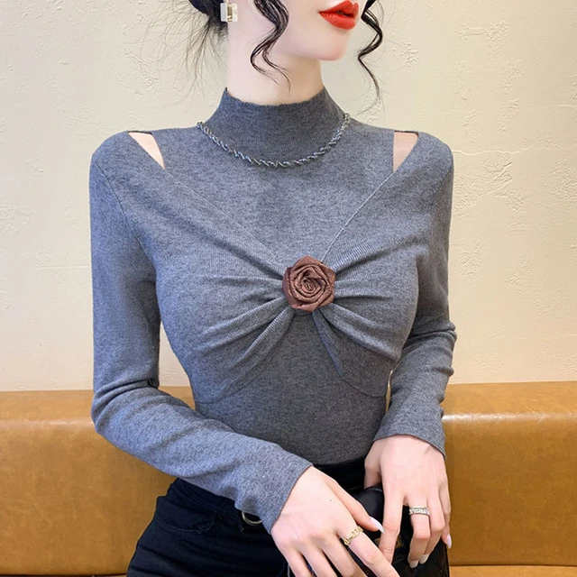 设计感镂空针织衫女2025新款上衣秋冬花朵毛衣女装洋气打底衫冬季