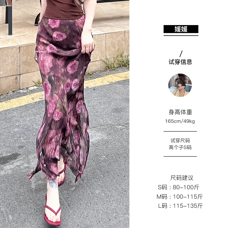 媛媛【心动信号】碎花半身裙女2025夏新款显瘦遮胯半裙中长裙#Q1146