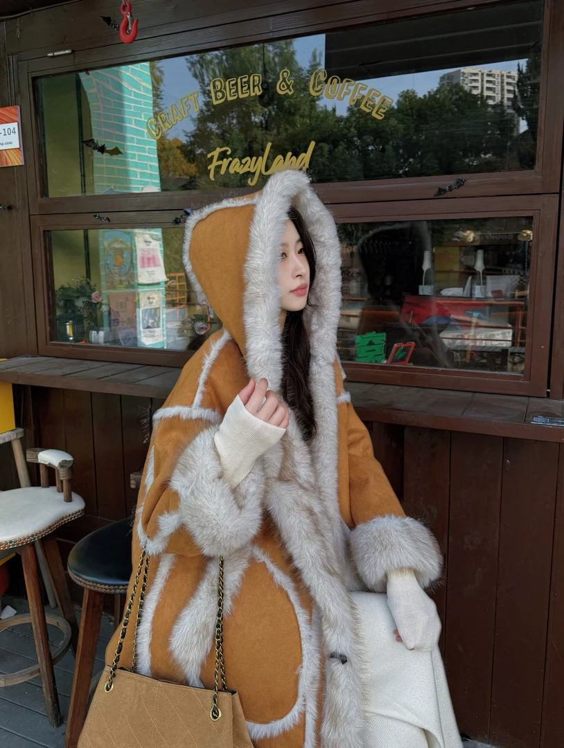 25新款【双面穿】连帽长款保暖厚款时尚外套百搭F 28115