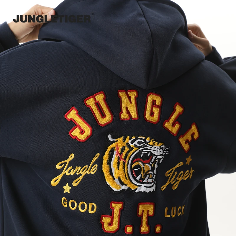 丛林老虎美式潮牌虎头毛巾绣拉链卫衣420g重磅华棉开衫外套男女