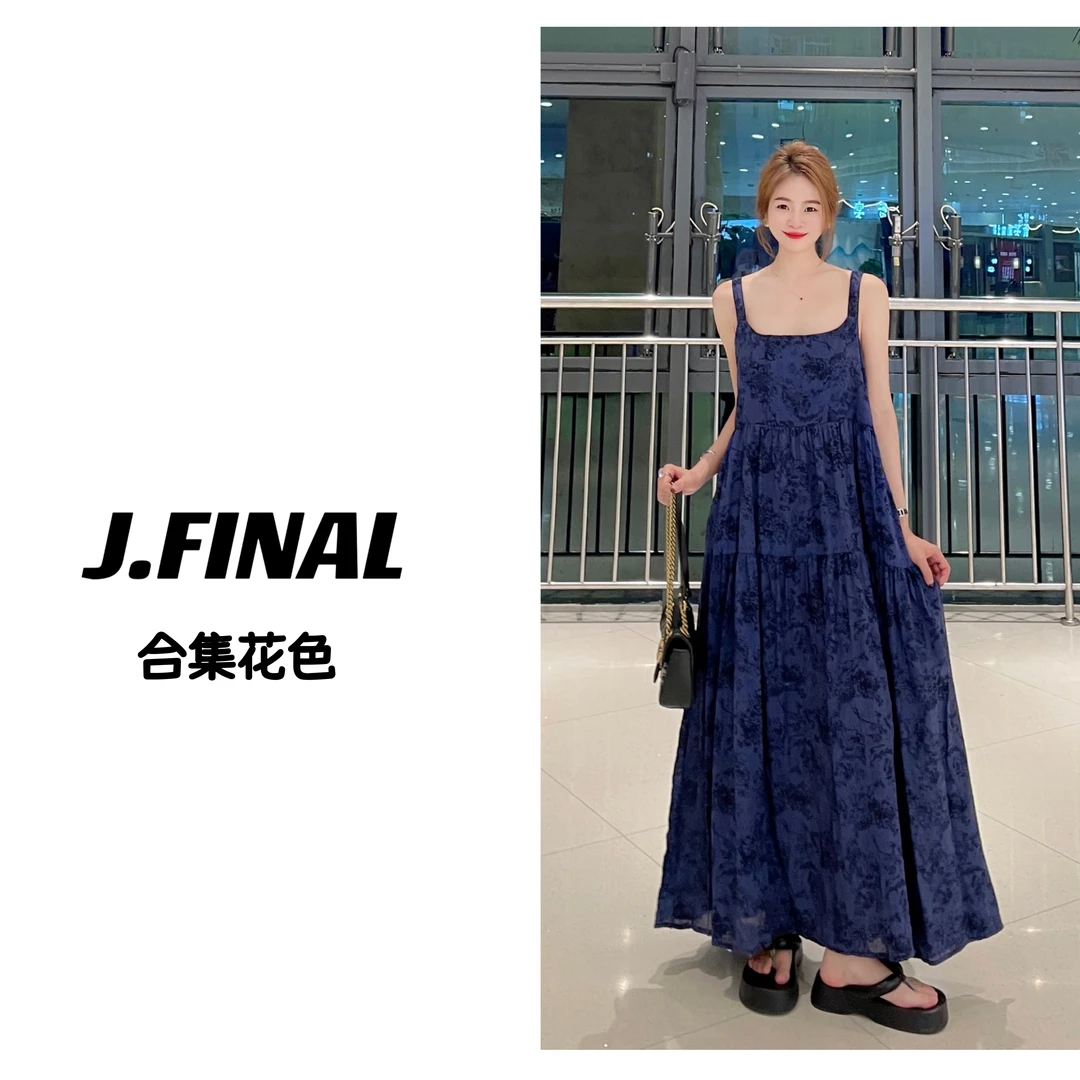 碎花棉质吊带宽松连衣裙显瘦遮肚子A字大版印花遮肉女装连衣裙