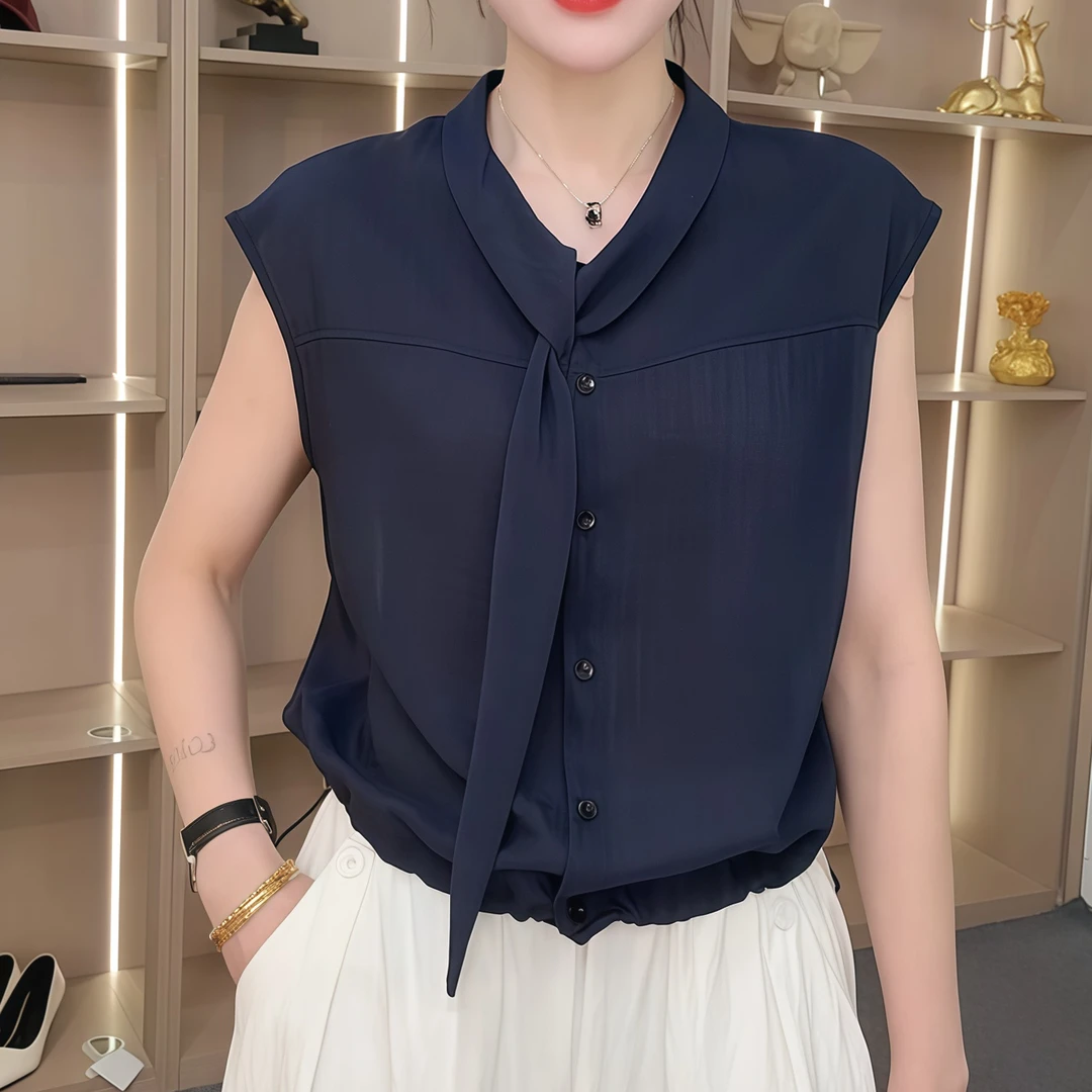 洋气极简风无袖薄款时尚休闲纯色设计感气质上衣2025通勤复古款式