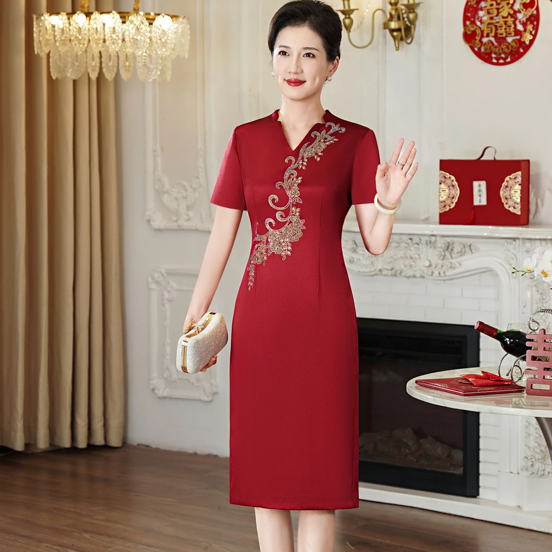 5565妈妈春季中长款旗袍中国风新款修身中年春秋款年轻版连衣裙