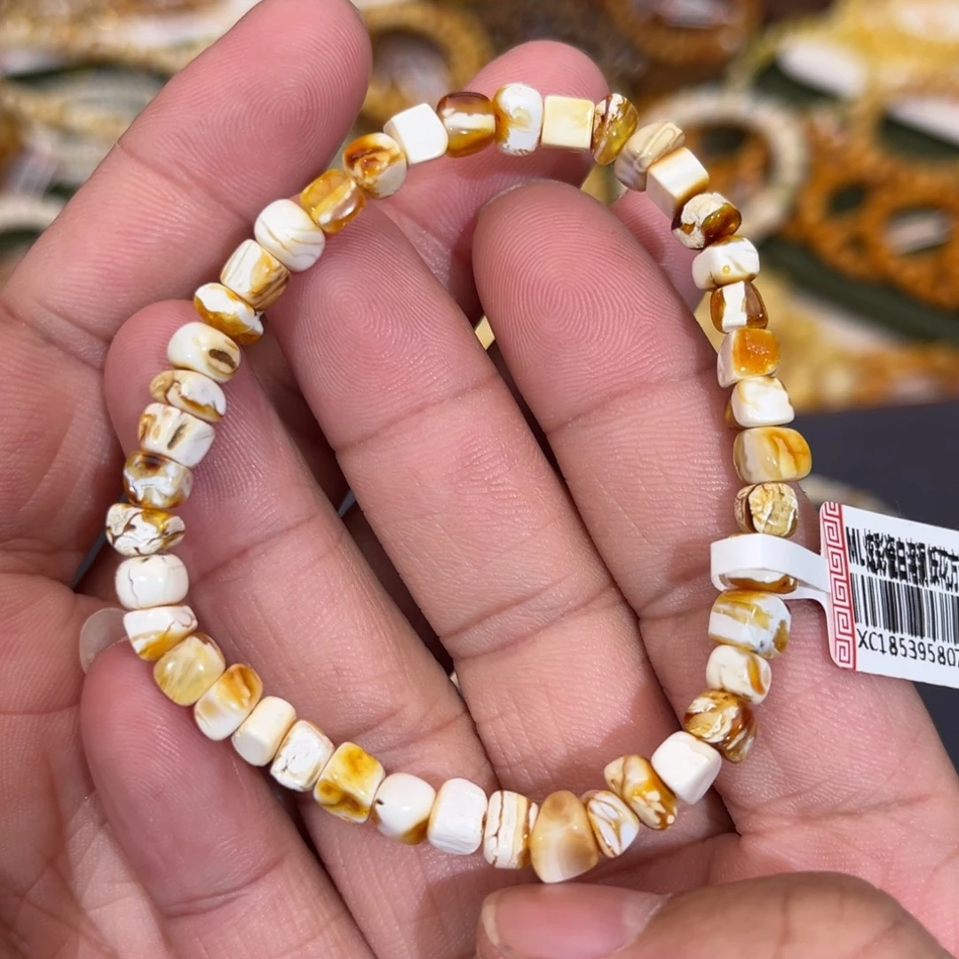 琥珀未镶嵌手链橘沁金瓷白方糖5.5mm