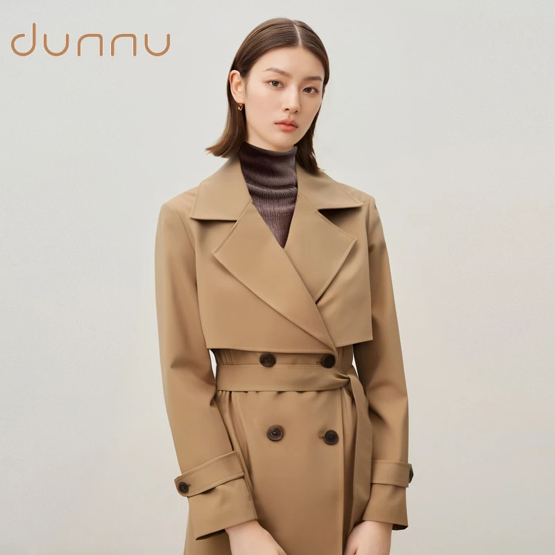 dunnu敦奴25年春季气质短款时尚百搭女士收腰中长款外套FU1F0152