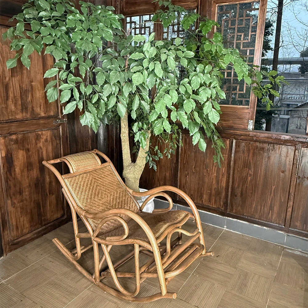 天然真藤家用休闲椅懒人椅单人椅老人椅摇椅双面编户外椅阳台
